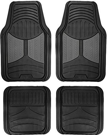 FH Group Auto-Fußmatten, strapazierfähige Gummi-Fußmatten, universelle Passform, Komplettset, wetterfeste Fußmatten, zuschneidbar für die meisten Autos, Limousinen, SUVs und Trucks, Monster Eye, Grau