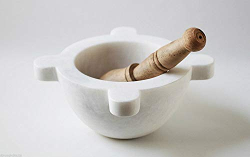 CBAM Mortero de farmacia mármol blanco Mortero Madera White Marble Mortar Pestle 10 cm
