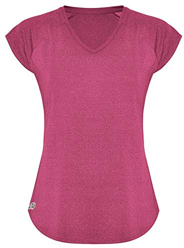 GO HEAVY Damen Fitness Funktions Sport T-Shirt Laufshirt Kurzarm Schnelltrocknend Yoga Sportoberteil | Rosa L