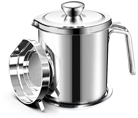 Chihee Oil - Tarro de Grasa para bidón de Almacenamiento de Acero Inoxidable con bidón de 2 litros en Tapa Antipolvo para tamiz de Malla Fina, Placa Antideslizante para Almacenamiento de Aceite de