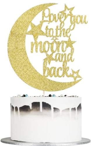 Auteby Love You To The Moon and Back Cake Topper - Gold Glitter Cake Decoration for Wedding Party