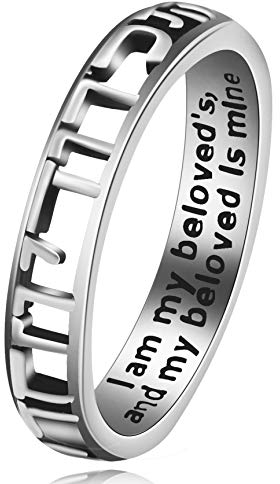 Uloveido Hebräisch Ich Bin Mein geliebter Ring, Christian Bible Verse Gravierte Ringe, Weißgold überzogene Hohlbandringe Y583