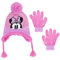 Disney Minnie Mouse Beanie Mütze und Handschuhe Set, Kinder Polka Dot Cuffed Winter Knit Cap, Knallrosa Quasten, Einheitsgröße