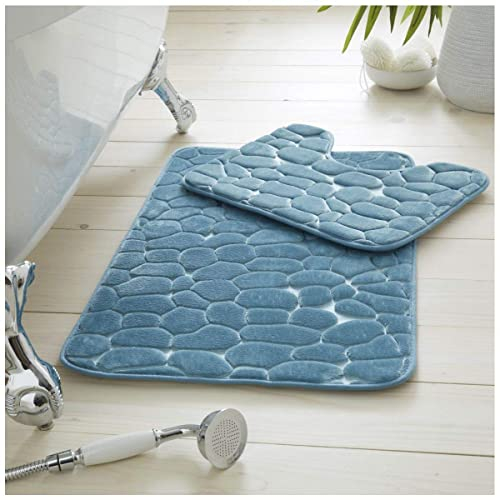 GC GAVENO CAVAILIA Premium 2-teiliges Kieselstein-Badematten-Set, rutschfest, extra saugfähig, 100% Memory-Schaum, Badezimmer-WC-Vorleger, normal (50 x 80, 50 x 40 cm), Aqua