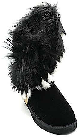 OOG Boots, Winterstiefel für kaltes Wetter für Frauen, Fell Pelz Langstiefeln echtes Leder Schuhe Winterstiefeln Boot, wasserdichte Schneeschuhe, ganztägiger Komfort, warm (8020 Black, numeric_40)