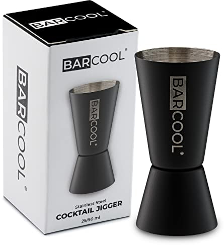 Barcool Bartenders Professional Cocktail Spirit Measure | Dual Sided Cup | Jigger 50ml / 25ml Shot | Blackened Stainless Steel (Black)