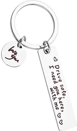Yolev Auto Schlüsselanhänger Safe Driving Silber Personalisiert Driver Schlüsselanhänger für Freund Ehemann Vater Valentinstag