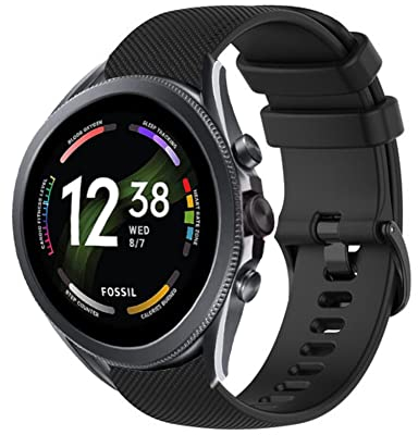 Strap-it Bracelet en silicone de luxe Compatible avec - Fossil Gen 6 44 mm - Noir - pour Gen 5e 44 mm - Gen 5 - Gen 4 Q Explorist HR - Gen 3 Q Explorist HR