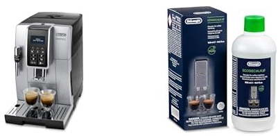 De'Longhi Dinamica ECAM 350.35.SB Kaffeevollautomat mit Profi-Milchaufschäumdüse für Cappuccino, Espresso und Long Coffee Direktwahltasten, Digitaldisplay, x2-Funktion, Silber mit DLSC 500 Entkalker