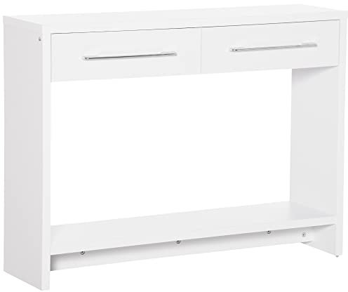 HOMCOM Table Console Table d'entrée Bout de canapé avec étagère et 2 tiroirs Style Moderne - dim. 101,6I x 28P x 76,2H cm - Blanc