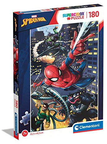 Clementoni - 29782 - Supercolor Puzzle - Marvel Spiderman - Puzzle 180 Teile Ab 7 Jahren, Buntes Kinderpuzzle Mit Besonderer Leuchtkraft & Farbintensität, Geschicklichkeitsspiel Für Kinder