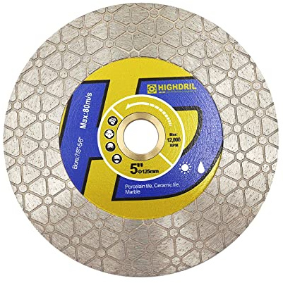 HIGHDRIL Diamant Fliesensägeblatt - 125MM Diamanttrennscheibe zum Trennen und Schleifen Keramik Porzellan Fliesen Marmor Granit Quarz Dekton Kunststein 22,23/15,875MM Unterlegscheibe dreieckige Klinge