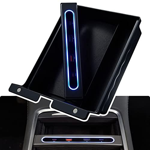 DEDC Konsolen-Organizer-Tablett (USB-Hub), kompatibel mit Tesla 2019-2023 Modell 3/Y mit Smooth-Slide-Technologie, Zubehör mit USB-Dockingstation für Tesla