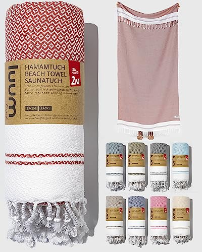 Luum® Saunahandtuch Hamamtuch groß 100x200 Strandtuch XXL Badetuch Handtuch Yogatuch Duschtuch Strandhandtuch Saunatuch Reisehandtuch Turkish Towels, Damen Herren, 100% Baumwolle, Rot