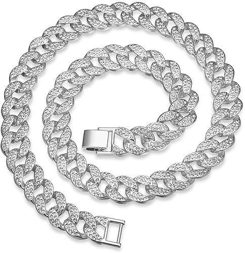YADOCA Iced Out Kette Herren Cuban Link Chain Miami Kubanische Kette Halskette Silber Kette Bling Diamant Kette Hip Hop Schmuck für Herren Damen Jungen