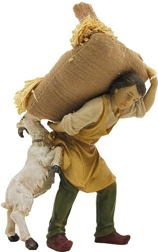 FADEDA Knecht mit Strohsack und Ziege/Höhe:9 cm/handbemalt/detailgetreue Krippen Figuren - Weihnachten Tisch Dekoration Krippe Zubehör