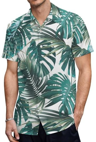 Lässige Herren-Kurzarmhemden, grüne Monstera-Blätter, kurzärmelige Hemden für Herren, Grüne Monstera-Blätter, S