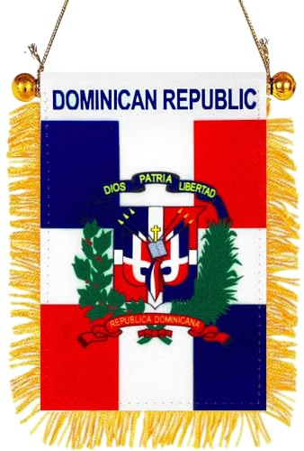 GSYLPFT Dominikanische Republik-Flagge, kleine Mini-Dominikanische Flaggen, Banner für Auto, Rückspiegel, Fenster, hängende Dekoration mit Saugnapf und Fransen, 10 x 15 cm