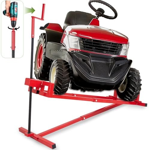 Lawn Mower Lift Jack - Telescopic Maintenance Lawn Mower Jack for Garden Tractors & Riding Lawn Mowers, Weight Capacity 880 Lbs, Mower Lift with Manual Handle and Power Tool Extension Handle, Red