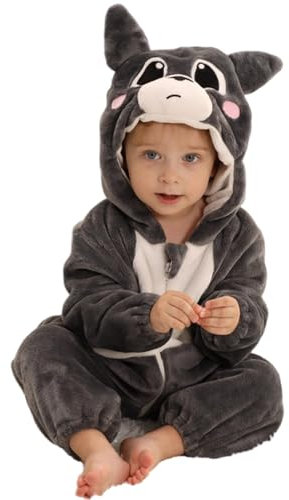 HAHASHOW Baby Winter Spielanzug, Kleinkind Flanell Schlafanzug Strampler Pyjama kostüm Bekleidung Karikatur Tier Jumpsuit für mädchen und Junge, 6-12 Monate，Kat