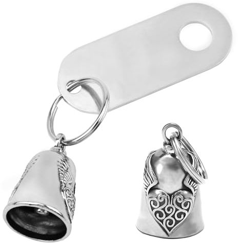 Clochette Moto Cloche Gardienne Cloche Moto Porte Bonheur Biker Clochette Porte-Bonheur Moto Guardian Bell Créatif Forme Cloche d’Ange Design Porte-Clé Suspendu Pendentif Personnalisé (Argent)