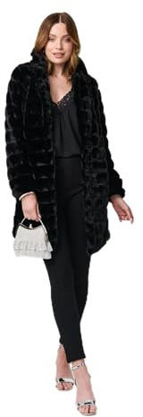 Izabel London Faux Fur Thigh Length Coat For Women UK with a v-neck, class collar and long sleeves.