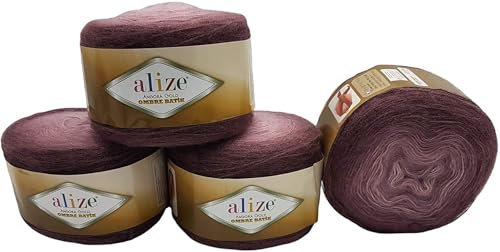 Angora gold Ombre 4 x 150 g Ilkadim Export Strickwolle Farbverlauf, 600 Gramm Strickgarn mit 20% Wolle-Anteil, Farbverlufswolle (beere 7295)