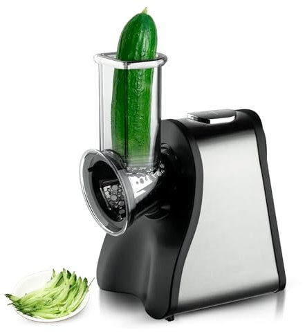 200W Electric Rotary Grater - Vegetable Slicer & Cheese Grater with 4 Interchangeable Cones, Fast Shredding, Stainless Steel, Easy to Clean for Fruits & Vegetables