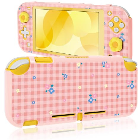 DLseego Custodia Protettiva per Switch Lite,Fiore Stampa Duro PC Protezione Totale Guscio Cover AntiGraffio Custodia con 2PCS Copri Joystick,Rosa