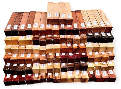 Drechselholz Pen Blanks Set, 100 Stück, 2x2x12cm, Verschiedene Holzarten, Stiftrohlinge für Kugelschreiber
