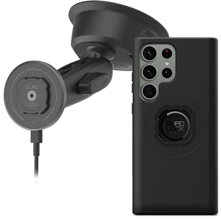 Quad Lock - Soporte para teléfono de coche con ventosa resistente con carcasa MAG y cabezal de carga inalámbrico MAG para Galaxy S23 Ultra