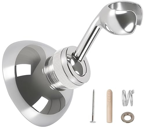 Shower Head Holder Wall Mount 360 Degrees Adjustable Rotating Arm Mount | Zinc Alloy Shower Head Holder Bracket Replacement Simple Assembly Easily Removable Round Base Silver