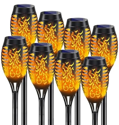 KALAHOL Solar Lights Outdoor Garden, 52CM Tall, Solar Flickering Dancing Flame Lights, Dusk to Dawn Auto On/Off, IP65 Waterproof, Solar Torch Lights for Pathway Patio Yard Garden (8 Pack)