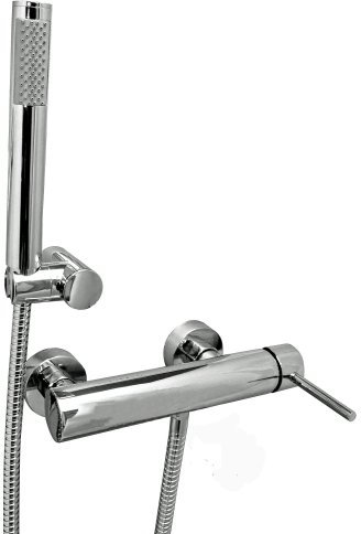 Design Einhebel-Duscharmatur Set mit Handbrause, Wandhalterung und Schlauch Hochglanz verchromt rund Antikalk Düsen Messing hochwertige Verarbeitung