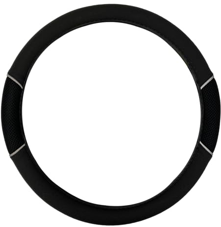 Sakura ‘Carnaby’ Steering Wheel Cover Vented Black Mesh Design Universal Easy Fit for Most Cars Vehicles Improve Grip Soft Comfortable Faux Leather Look