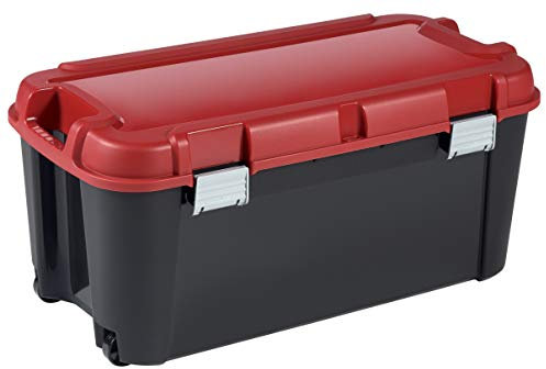 Allibert 229227 Totem Malle de Rangement avec 2 roulettes Noir/Rouge Plastique 79,5 x 39,5 x 37,1 cm 80 L