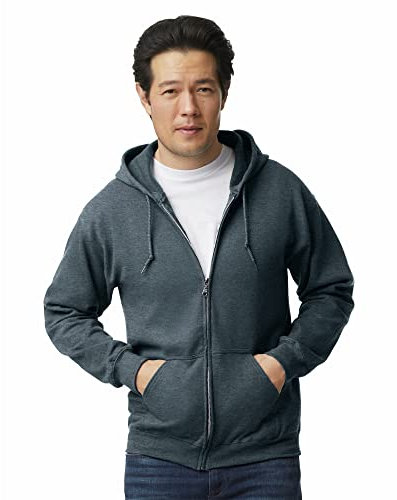 GILDAN Men's Fleece Zip Hooded Sweatshirt, Style G18600, Dark Heather, M