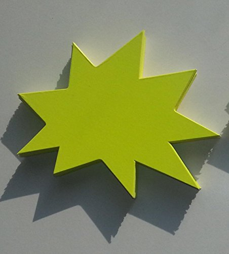 50 Sterne - Preisschilder aus Karton leuchtgelb 10 x 12 cm 270g/qm Werbesymbole