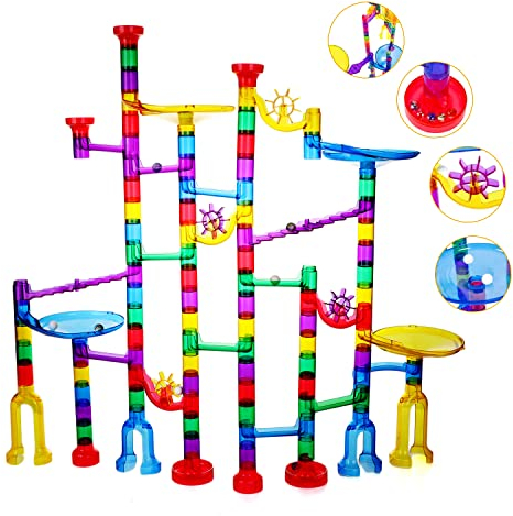 Ucradle Kugelbahn - 152pcs Mehrfarbige Murmelbahn Marble Run Set mit Bahnelementen und Glasmurmeln, Mint Lernspielzeug und Konstruktionspielzeug für Kinder Mädchen Jungen 4+