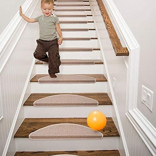 Qingbei Rina - Set di 15 tappetini per scale, misura grande, 22 cm x 65 cm, colore: beige, antiscivolo, autoadesivi per interni