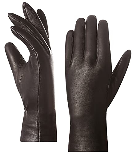 Harssidanzar Damen Lederhandschuhe,Damen Italienische Lammfell Lederhandschuhe Kaschmir Gefüttert GL006, Braun, Größe XXL