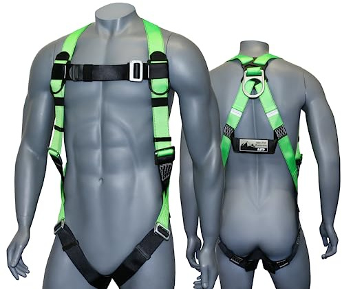 AFP Universal Full-Body Fall Protection Safety Harness with Dorsal D-Ring and Mating Buckle Legs | Roofer, Construction, Scaffolding PPE | High-Visibility Green [OSHA/ANSI Compliant]