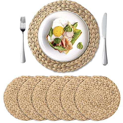 Tischset Runde Geflochtene, Platzset Rund Geflochten, Wasser Hyazinthen Tischsets, große handgefertigte gewebte Tischsets Hitzebeständige rutschfeste waschbare Tischsets, 6 Pack 35cm (13,8 Zoll)