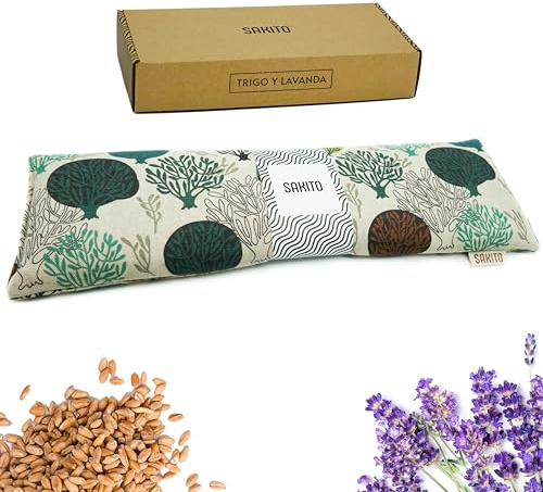 Wärmekissen für Hals und Halswirbel (42 x 12 cm) - Nackenstützkissen für Samen - Körnerkissen Mikrowelle - Wärmekissen - Weizen und Lavendel