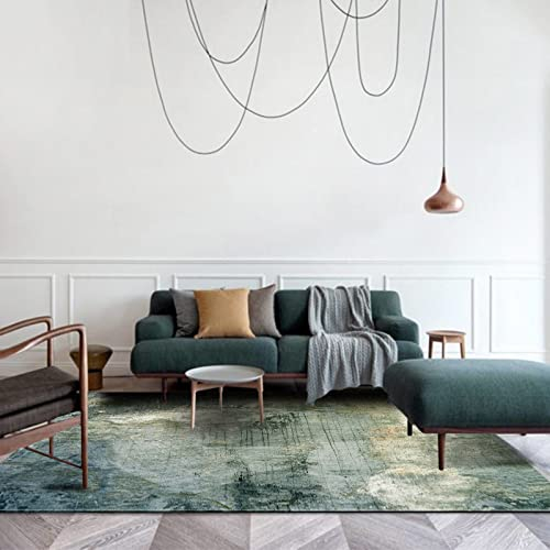 QJWY-Home Moderner Groß flächiger Rug Schlaf Zimmer Wohnzimmer Rechteckigen Antirutsch Teppich abstraktes minimalistisches Aquarell-Ölgemälde grün 140X200CM