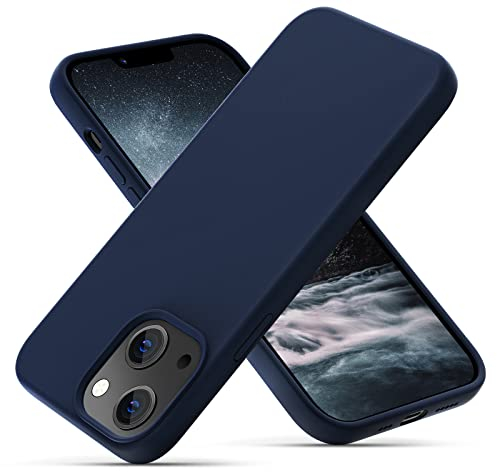 OIIAEE Silicone Case Designed for iPhone 13 Case, Ultra Slim Shockproof Protective Liquid Silicone Phone Case with Soft Anti-Scratch Microfiber Lining, 6.1 inch, Navy Blue