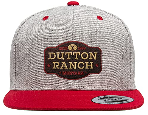 Yellowstone Offizielles Lizenzprodukt Dutton Ranch Premium Snapback Cap (Heather Gray-Rot), Einheitsgröße
