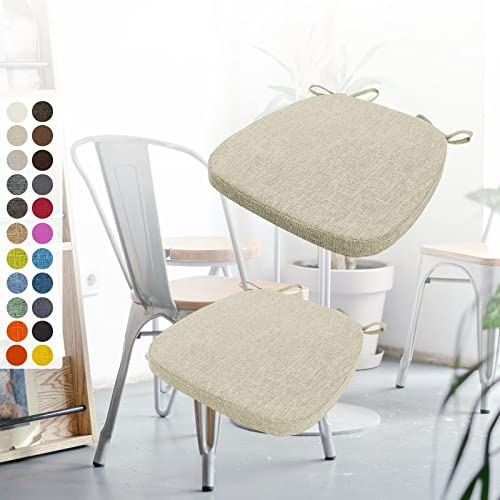 Aselbia 2er Set Stuhlkissen 40x38x3cm mit Bändern,Waschbare Sitzkissen rutschfest,Stuhlauflage Stuhlpolster Sitzkissen,Abnembar Bezug Mit Reißverschluss,Ideal für Zuhause Büro Küche Esszimmer,Beige