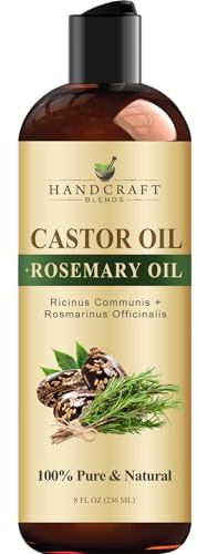 Handcraft Blends Castor Oil with Rosemary Oil - 236 ml | 100% Pure & Natural Carrier Oil, Expeller-Pressed, Hexane-Free, with Rosemary Oil, for Eyelashes, Eyebrows, Hair & Scalp