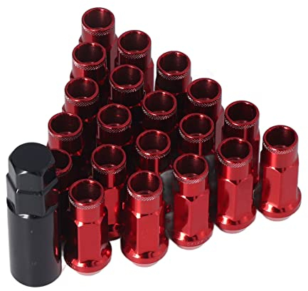 KIMISS Radmuttern, Universal 20 Stück M12x1,25 Metall Radmuttern Universal Autozubehör(Rot)